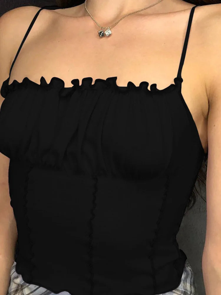 Sexy 2024 Summer Women Ruffles Tank Top Fashion Ladies Sleeveless Strapless Ruched Slim Crop Top Camisole Female Clothing